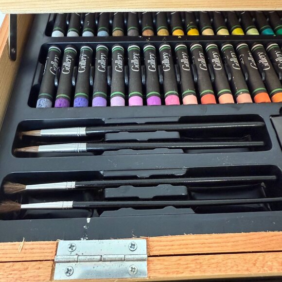 Gallery Wooden Art Supply Box Set 129 Pieces Paints Brushes Pastels Pencils - Ga - Picture 7 of 16